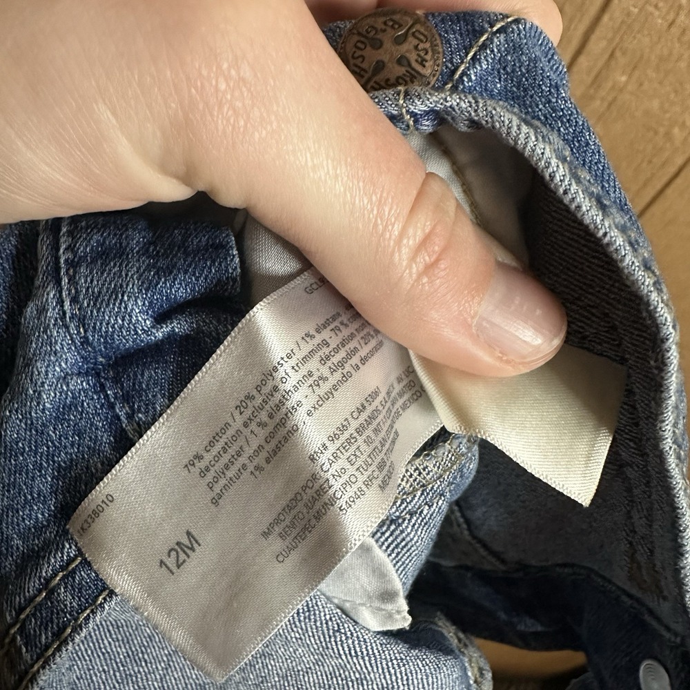 OshKosh B'gosh Denim Bib Overall Girls 12M Blue With Floral Leg Cuffs And Trim - Picture 7 of 7